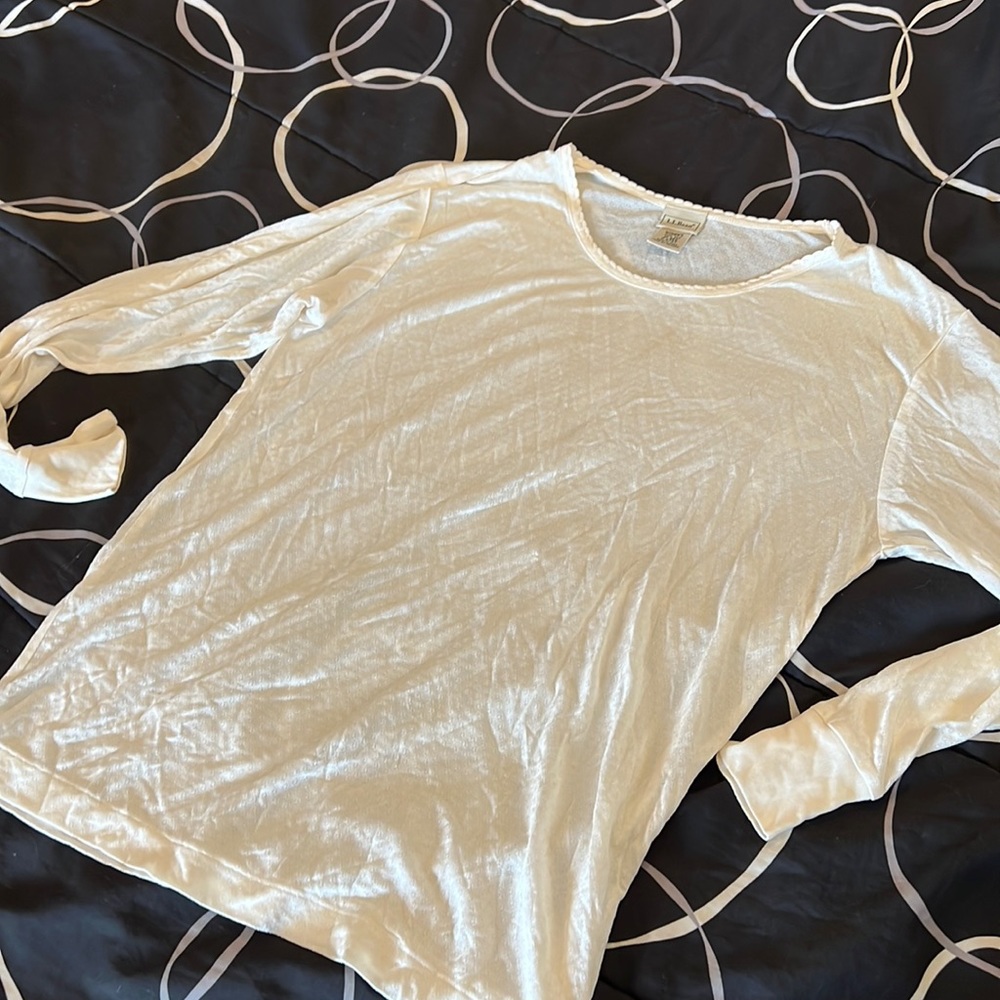 L.L. Bean 100% silk womens thermal too long underwear layer white medium